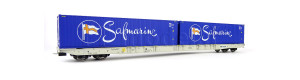 Kontejnerový vůz Sggnss VTG/BoxXpress + Safmarine se dvěma kontejnery, VI. epocha, H0, DOPRODEJ, IGRA MODEL 96010055
