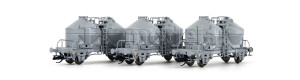 Set tří nádobových vozů Ucs-c 9122 s opravami laku, DR, IV. epocha, TT, Tillig 01058