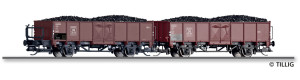 Set dvou otevřených dvounápravových vozů Omm 55, DB, s nákladem uhlí, III. epocha, TT, Tillig 01106