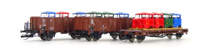 Set tří nákladních vozů ložených kabinami IFA W50, DR, III. epocha, TT, jednorázová série, Haedl 115513