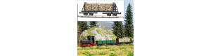 Úzkorozchodný plošinový vůz, s nákladem metrového dříví, H0f, Busch 12247