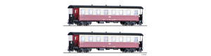 Set dvou úzkorozchodných osobních vozů KB4ip, červeno-krémové, DR, IV. epocha, H0e, Tillig 03981