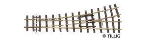 Úzkorozchodná výhybka levá, úhel 18°, R 409 mm, délka 128 mm, H0e, Tillig 85638