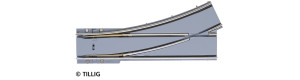 Výhybka jednoduchá levá s asfaltem/betonem, R 250 mm, 25°, tramvajové kolejivo Luna, H0, Tillig 87584