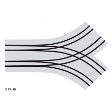 Dvojkolejné obloukové rozvětvení v křižovatce, s dlažbou, tramvajové kolejivo Luna, TT/H0m, Tillig 87156