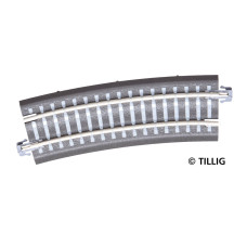 Oblouková kolej s podložím BR 3-ü, přechodová, R 396 mm/15 st., šedé pražce, TT, Tillig 83772