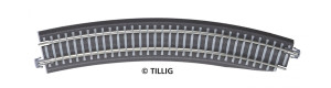 Oblouková kolej s podložím BR 11-32kre, se zkosením pro výhybku, pravá, R 396 mm/30 st., šedé pražce, TT, Tillig 83773