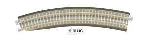 Oblouková kolej s podložím BR 11-32kli, se zkosením pro výhybku, levá, R 396 mm/30 st., hnědé pražce, TT, Tillig 83784
