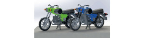 Dva motocykly MZ TS 250, zelený a modrý, H0, Kres 10251