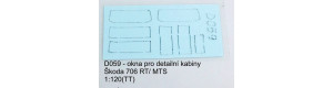 Vyřezávaná okna pro detailní kabiny Škoda 706 RT/MTS, TT, Štěpnička D059